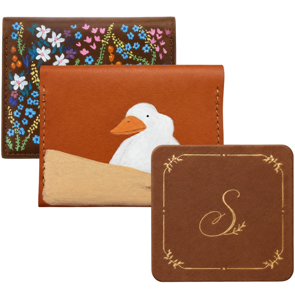 Leather Art Pieces with Acrylic Paint and Gold Foil